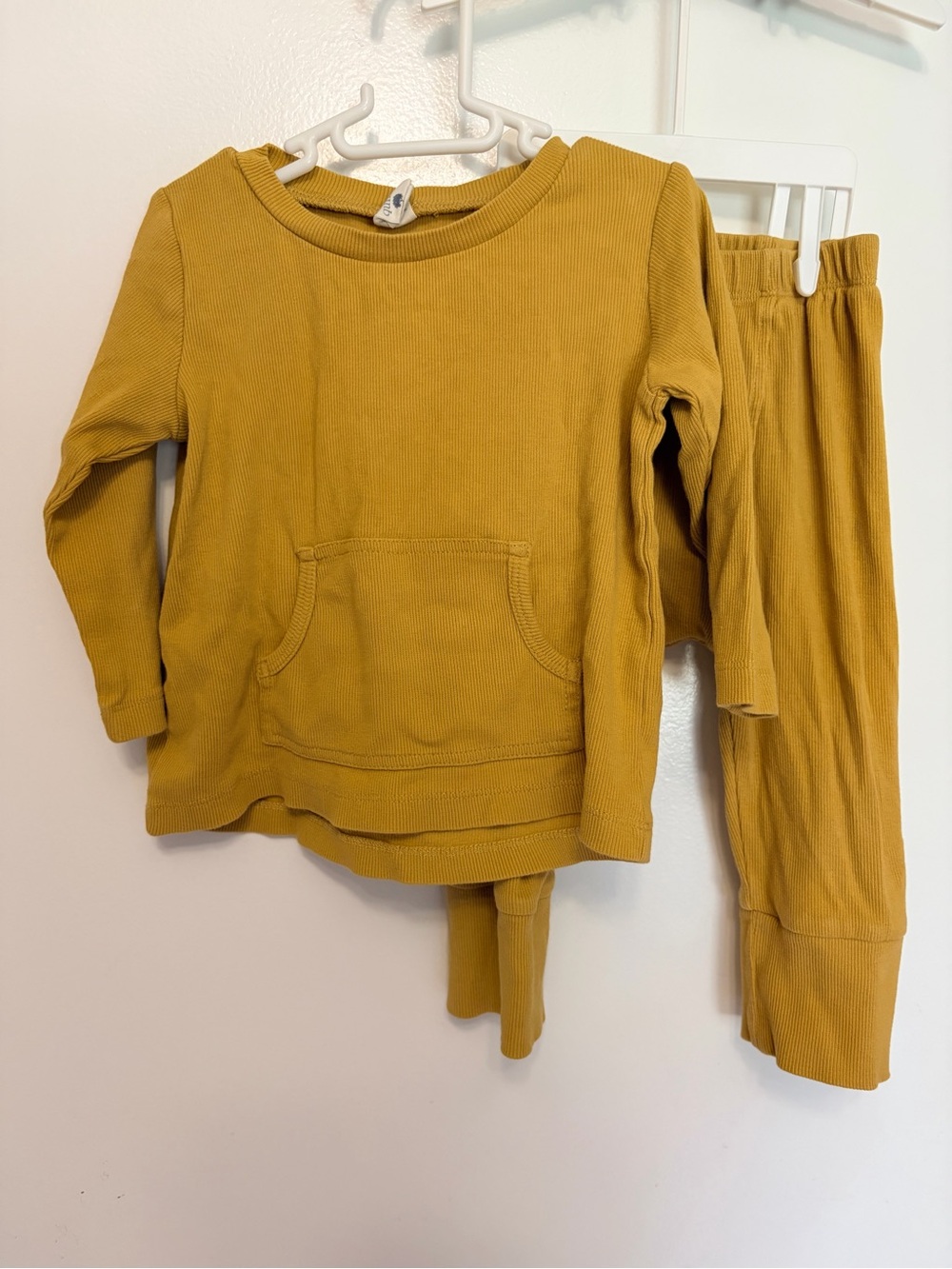 kate quinn Mustard Yellow Ribbed Kids Pajama Set